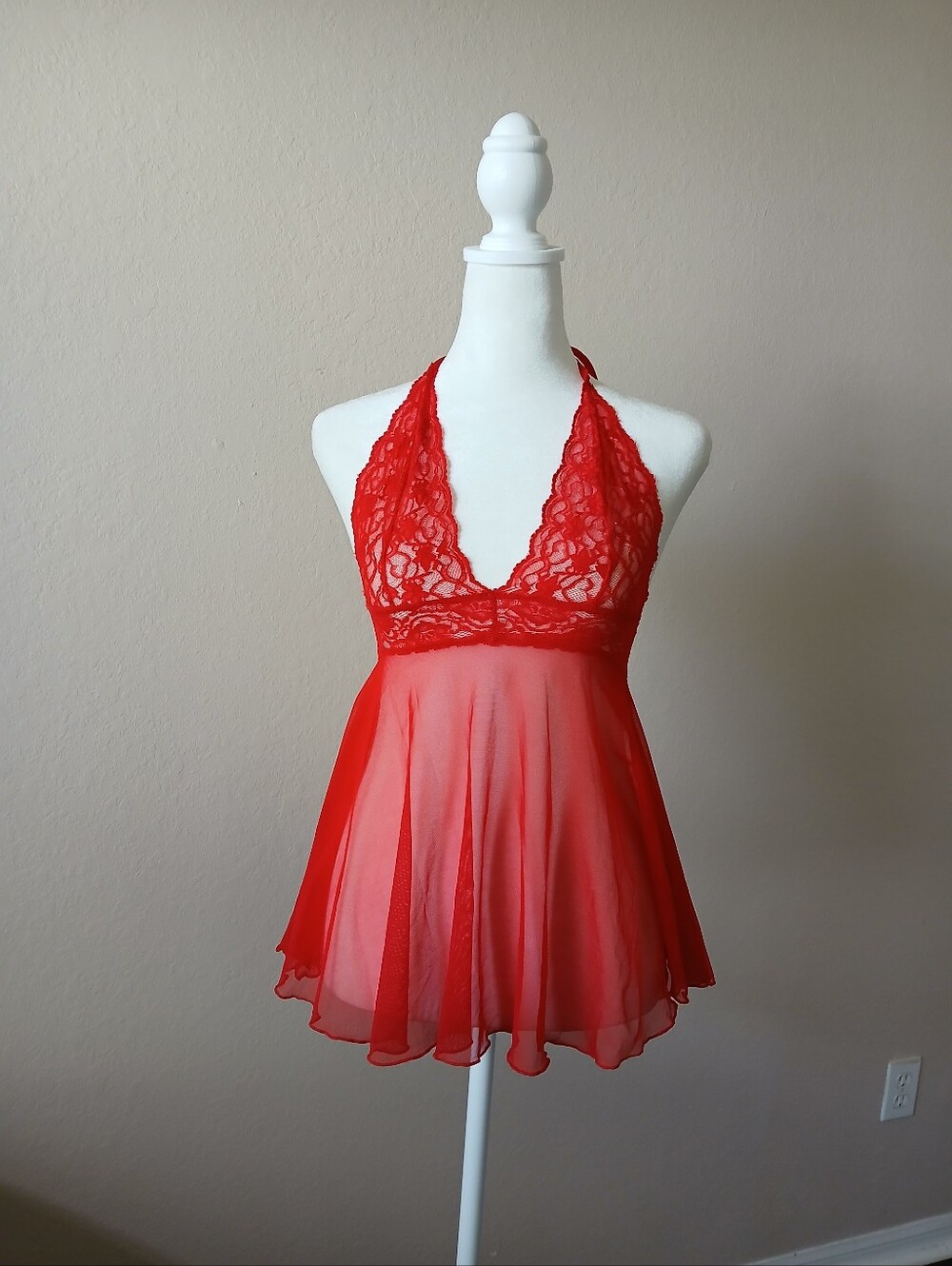 Red Lace Halter Babydoll Chemise - Women Intimates